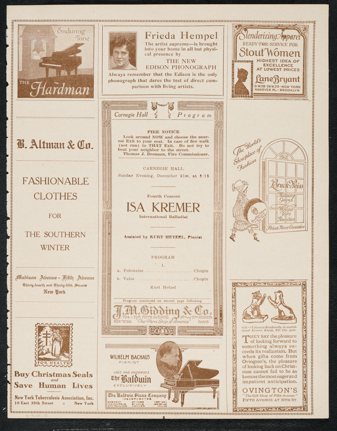 Isa Kremer, Soprano, December 31, 1922, program page 5