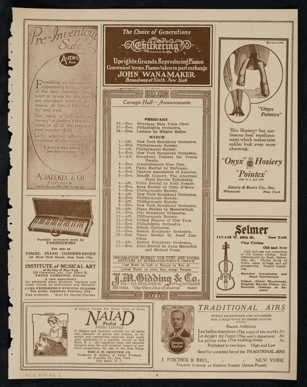 Hebrew National Orphan Home Concert, February 25, 1923, program page 3