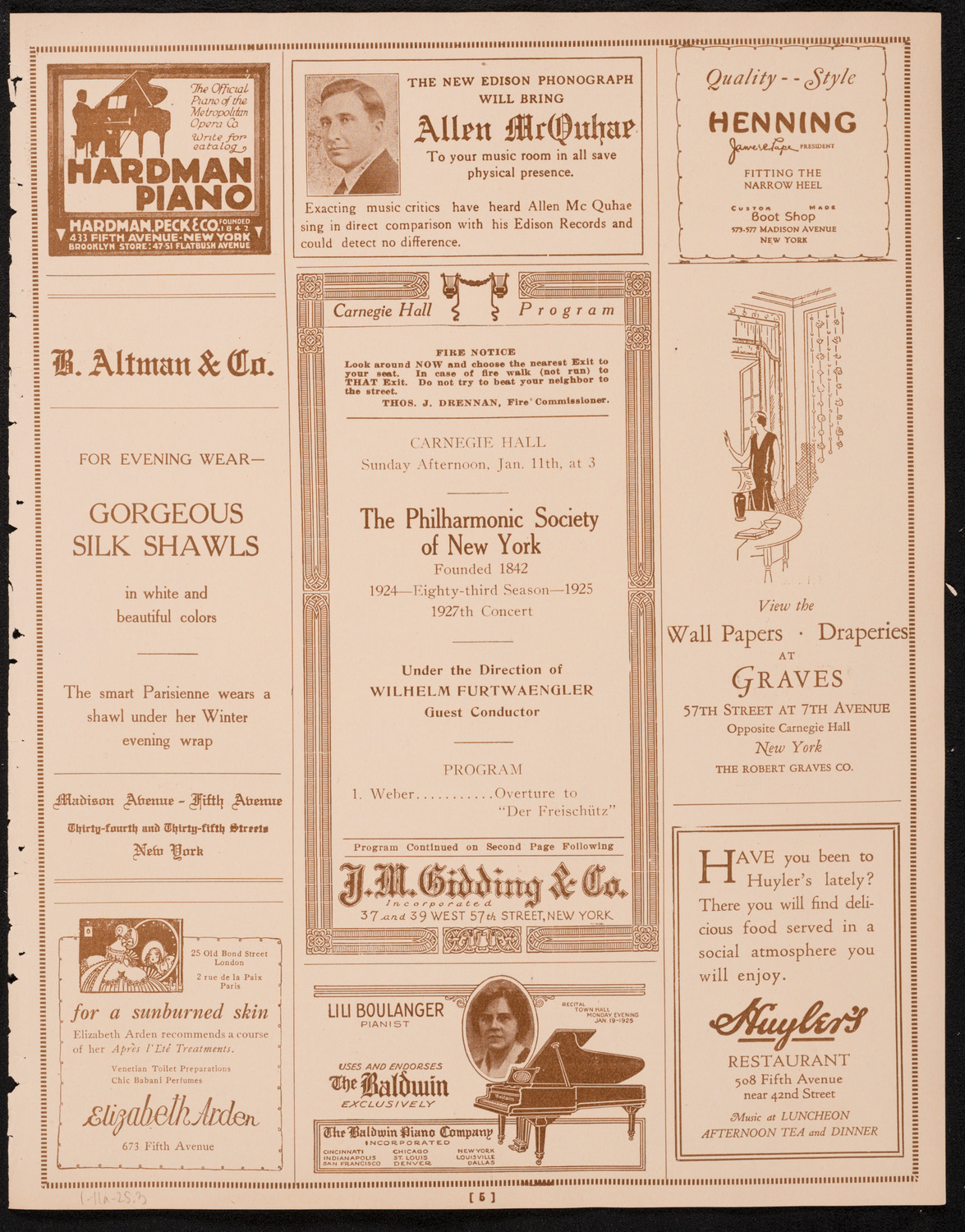 New York Philharmonic, January 11, 1925, program page 5