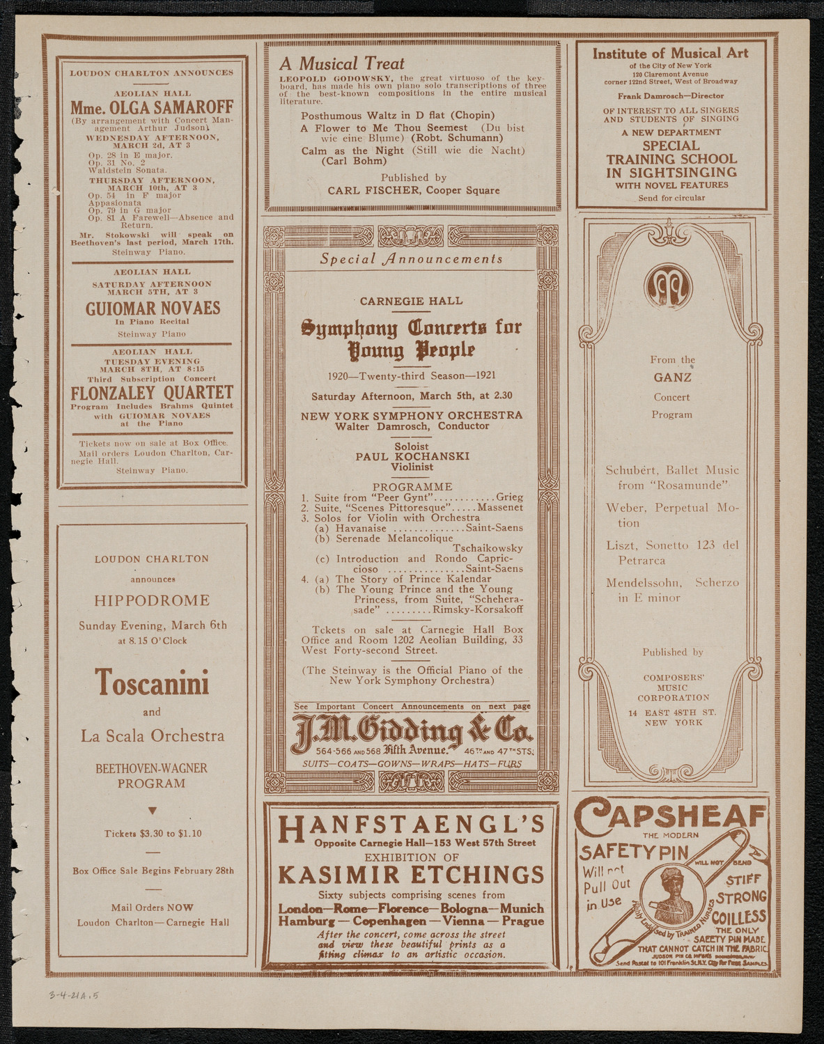 New York Philharmonic, March 4, 1921, program page 9
