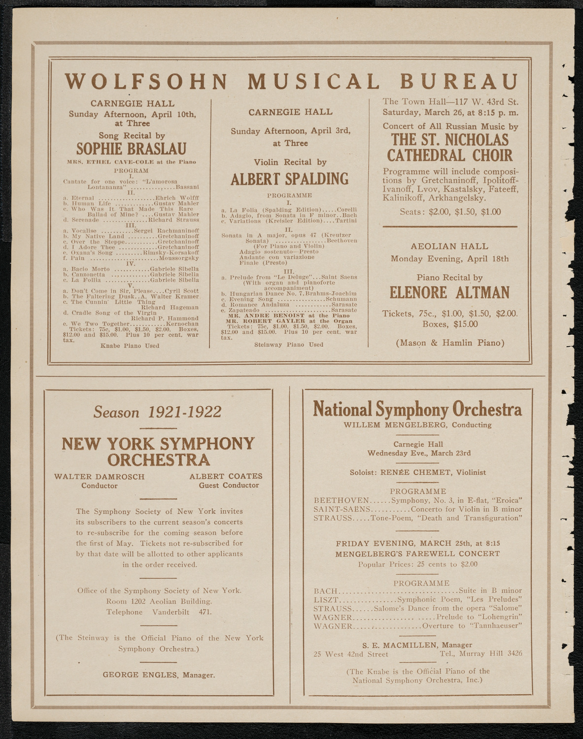 National Symphony Orchestra, March 22, 1921, program page 8