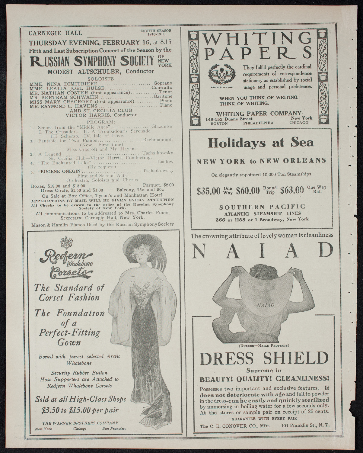 Russian Symphony Society of New York, February 2, 1911, program page 2