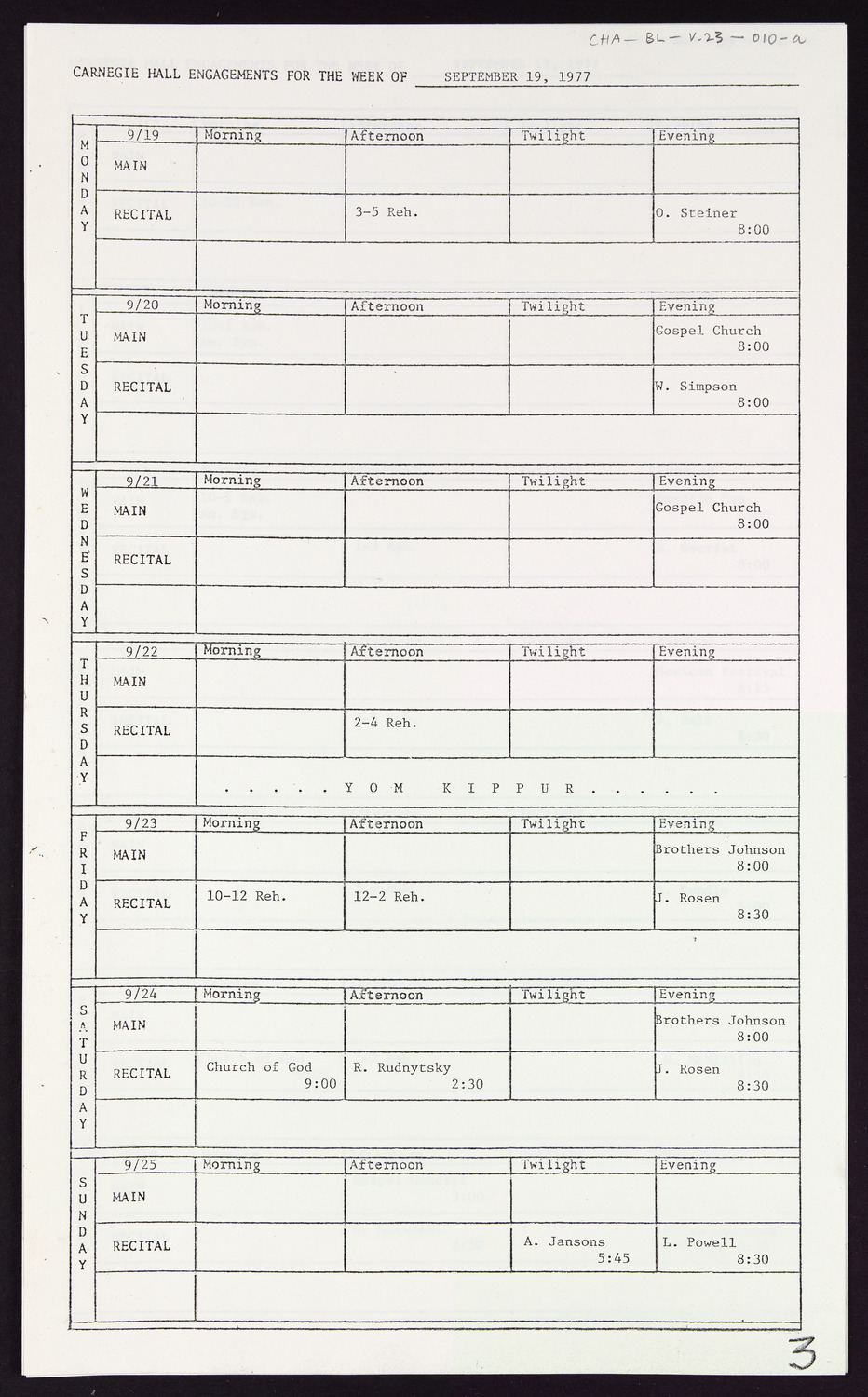 Carnegie Hall Booking Ledger, volume 23, page 10a