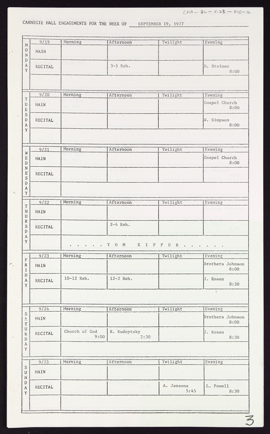 Carnegie Hall Booking Ledger, volume 23, page 10a