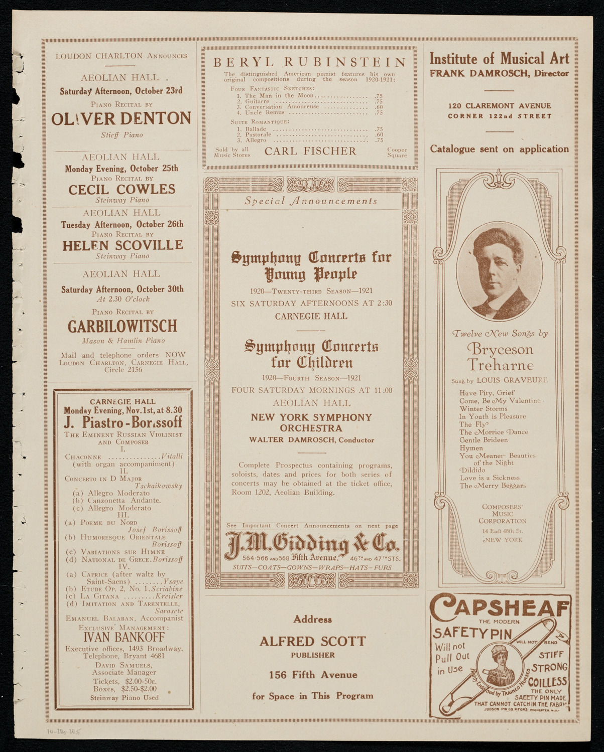 Alfred Mirovitch, Piano, October 20, 1920, program page 9