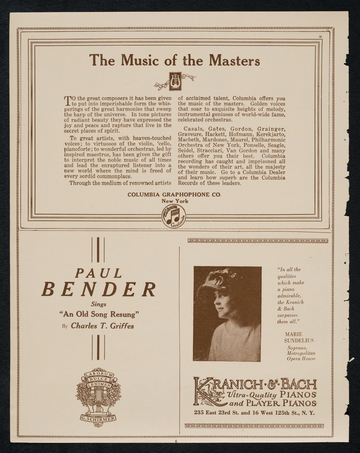 Paul Bender, Baritone, March 20, 1923, program page 6