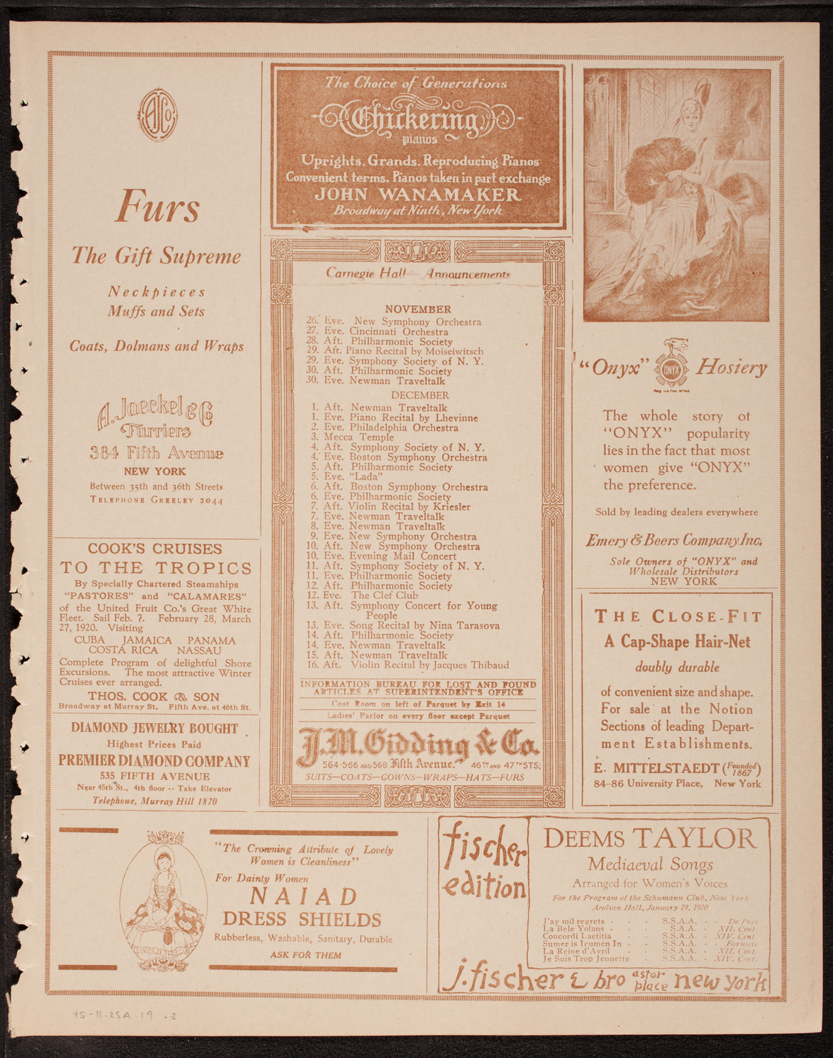 New Symphony Orchestra, November 25, 1919, program page 3