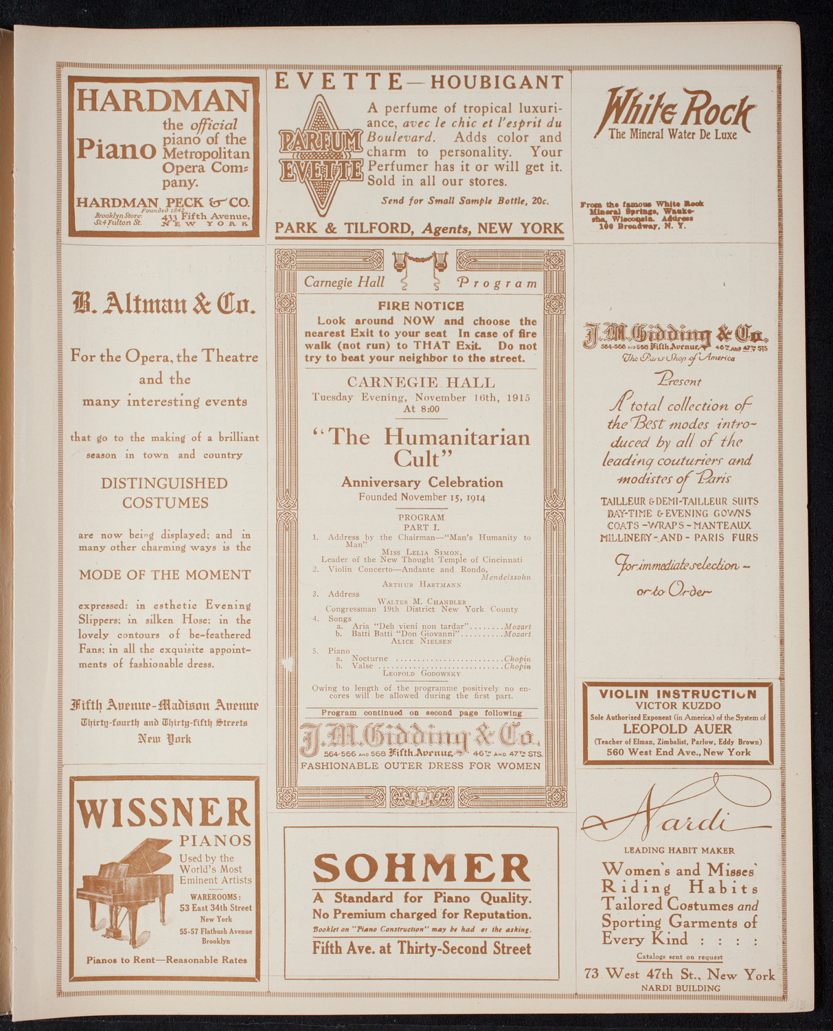 Meeting: The Humanitarian Cult, November 16, 1915, program page 5