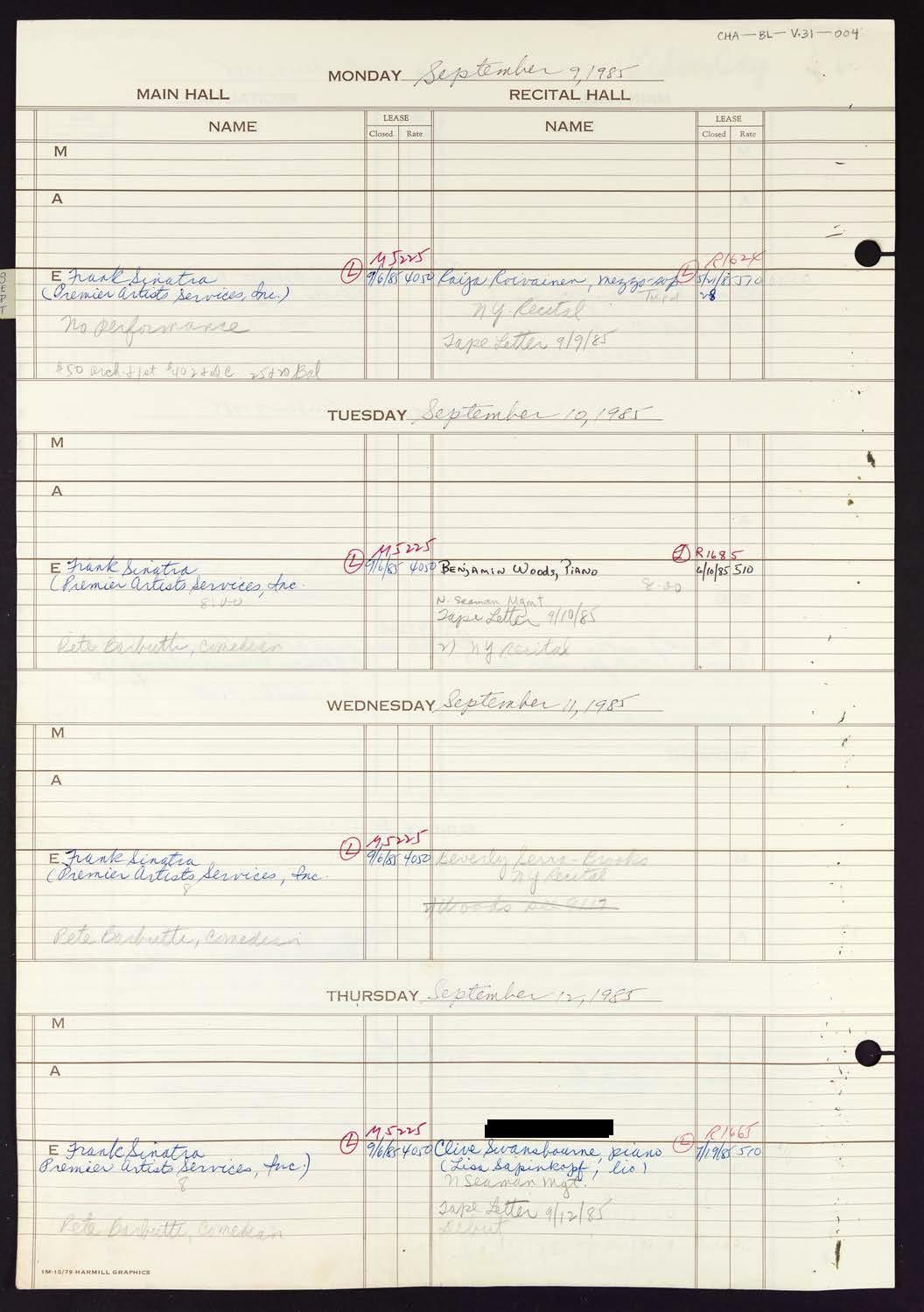 Carnegie Hall Booking Ledger, volume 31, page 4