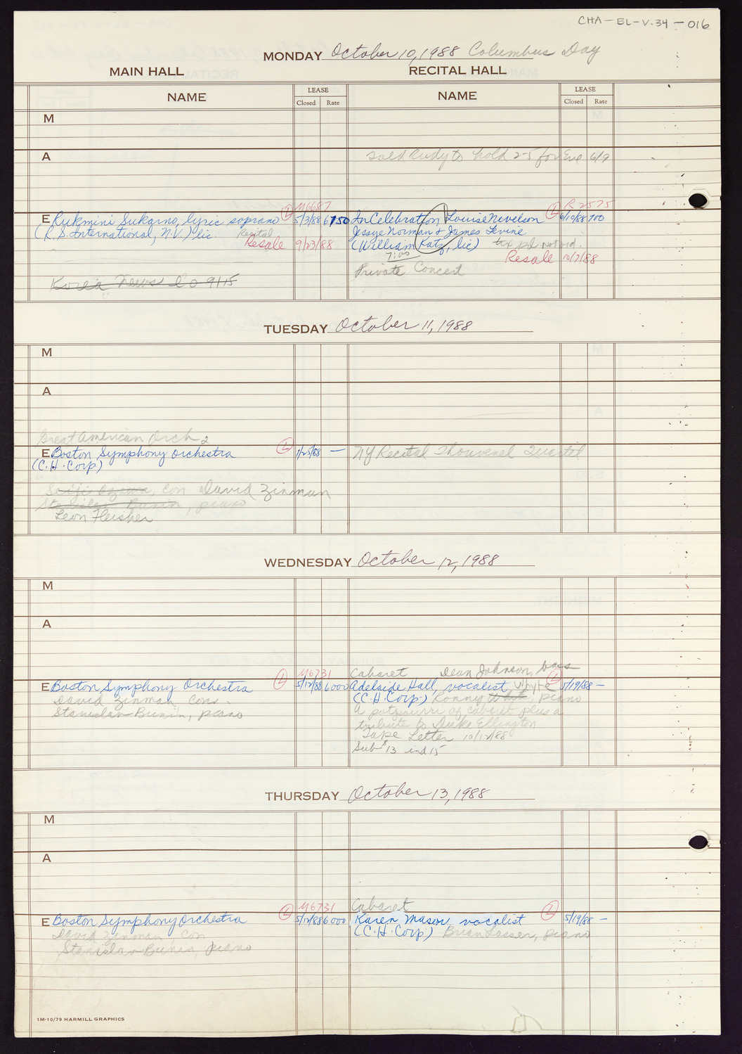 Carnegie Hall Booking Ledger, volume 34, page 16