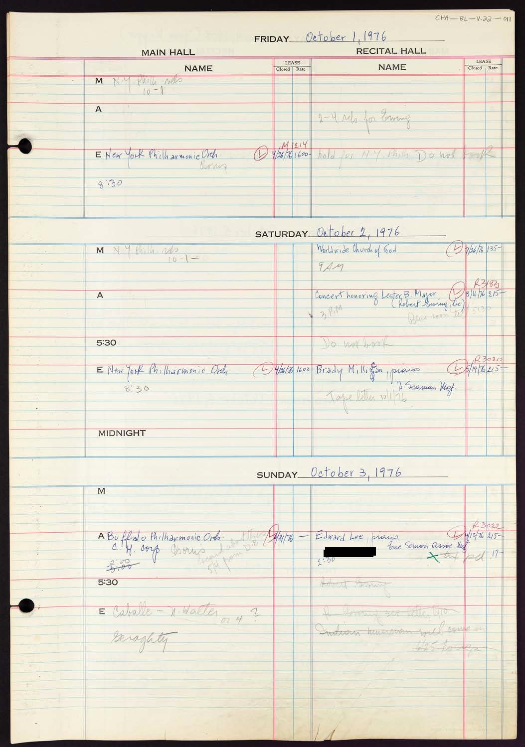 Carnegie Hall Booking Ledger, volume 22, page 11