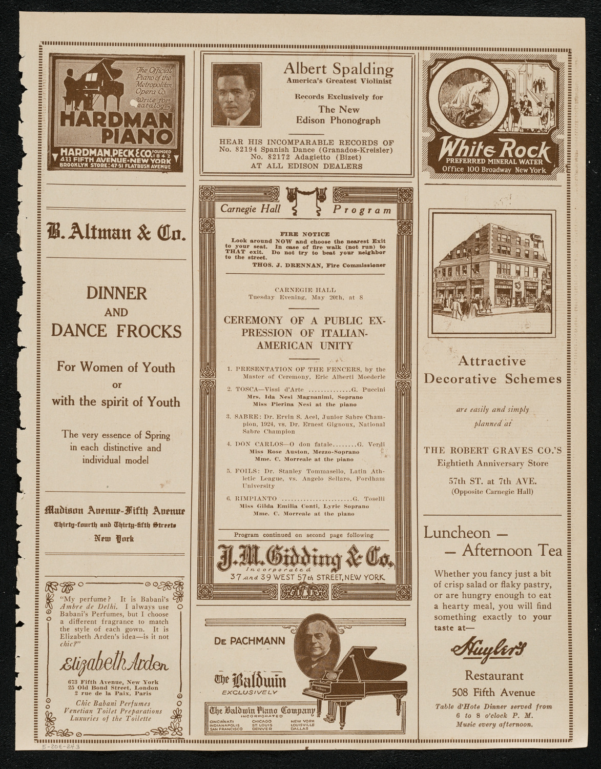 Ceremony of a Public Expression of Italian-American Unity, May 20, 1924, program page 5