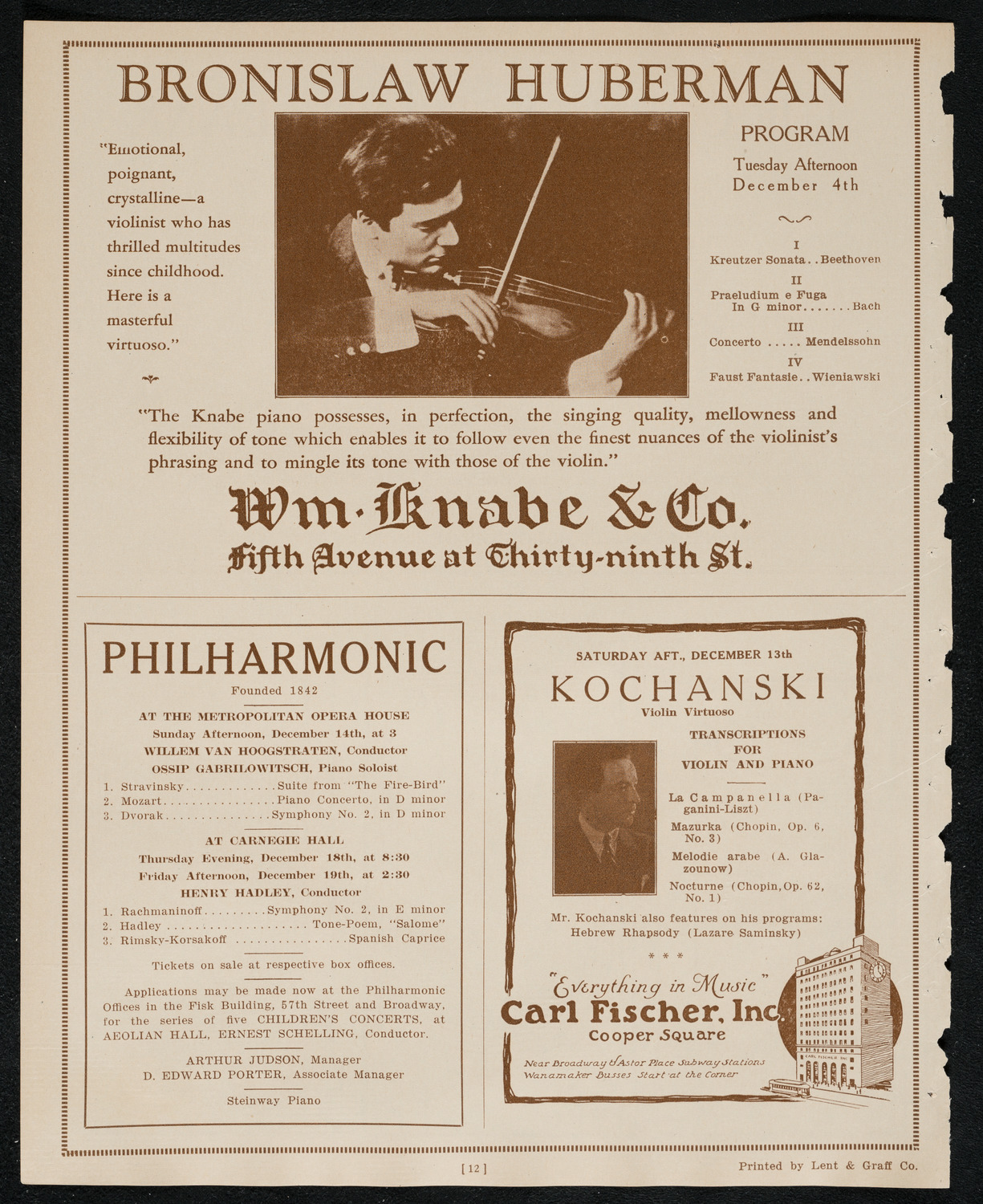 New York Philharmonic, December 12, 1924, program page 12