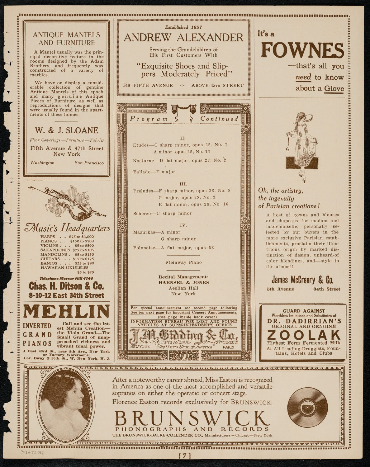 Manfred Malkin, Piano, March 13, 1922, program page 7