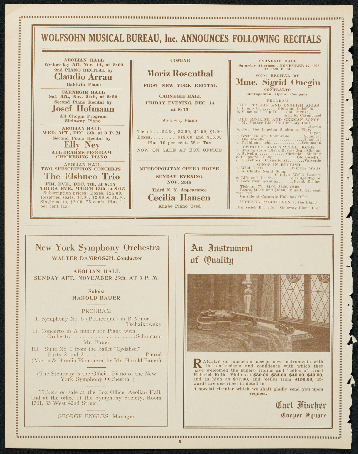 Reinald Werrenrath, Baritone, November 11, 1923, program page 8