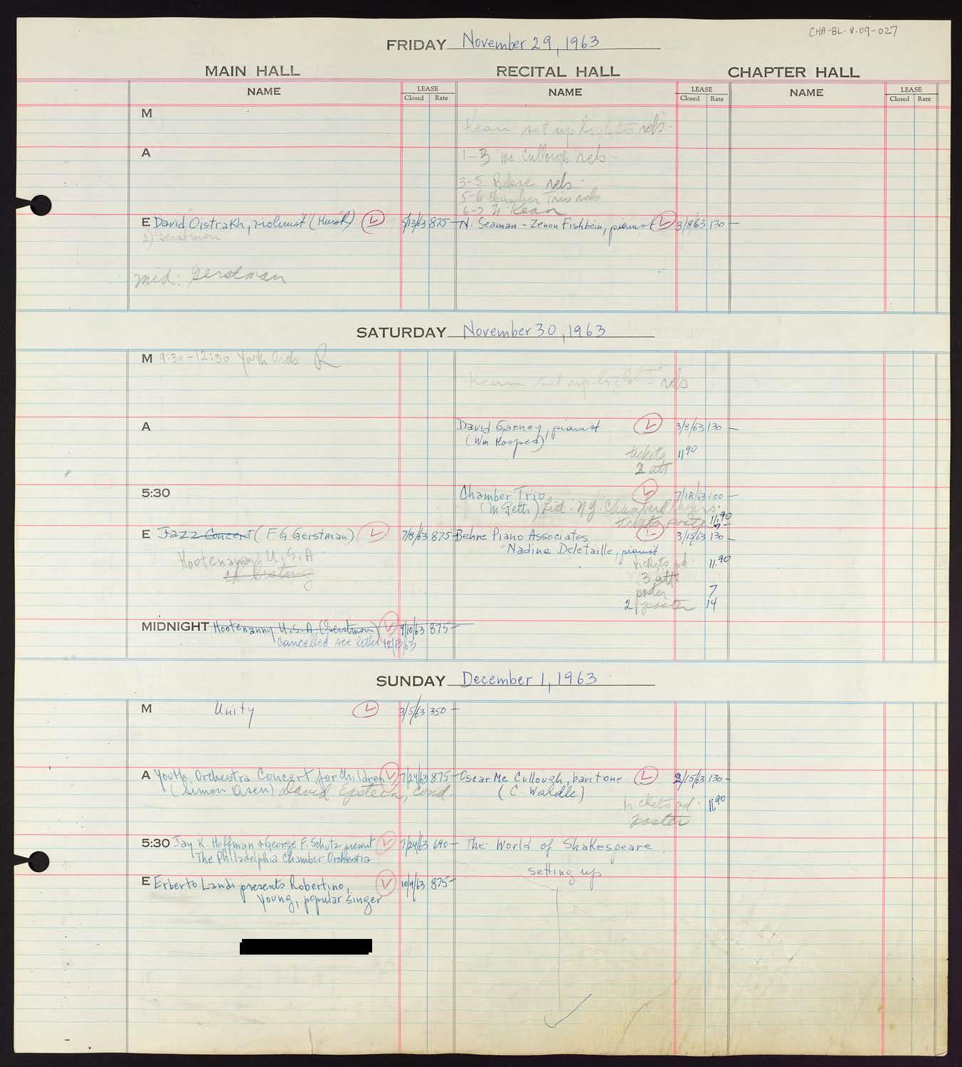 Carnegie Hall Booking Ledger, volume 9, page 27