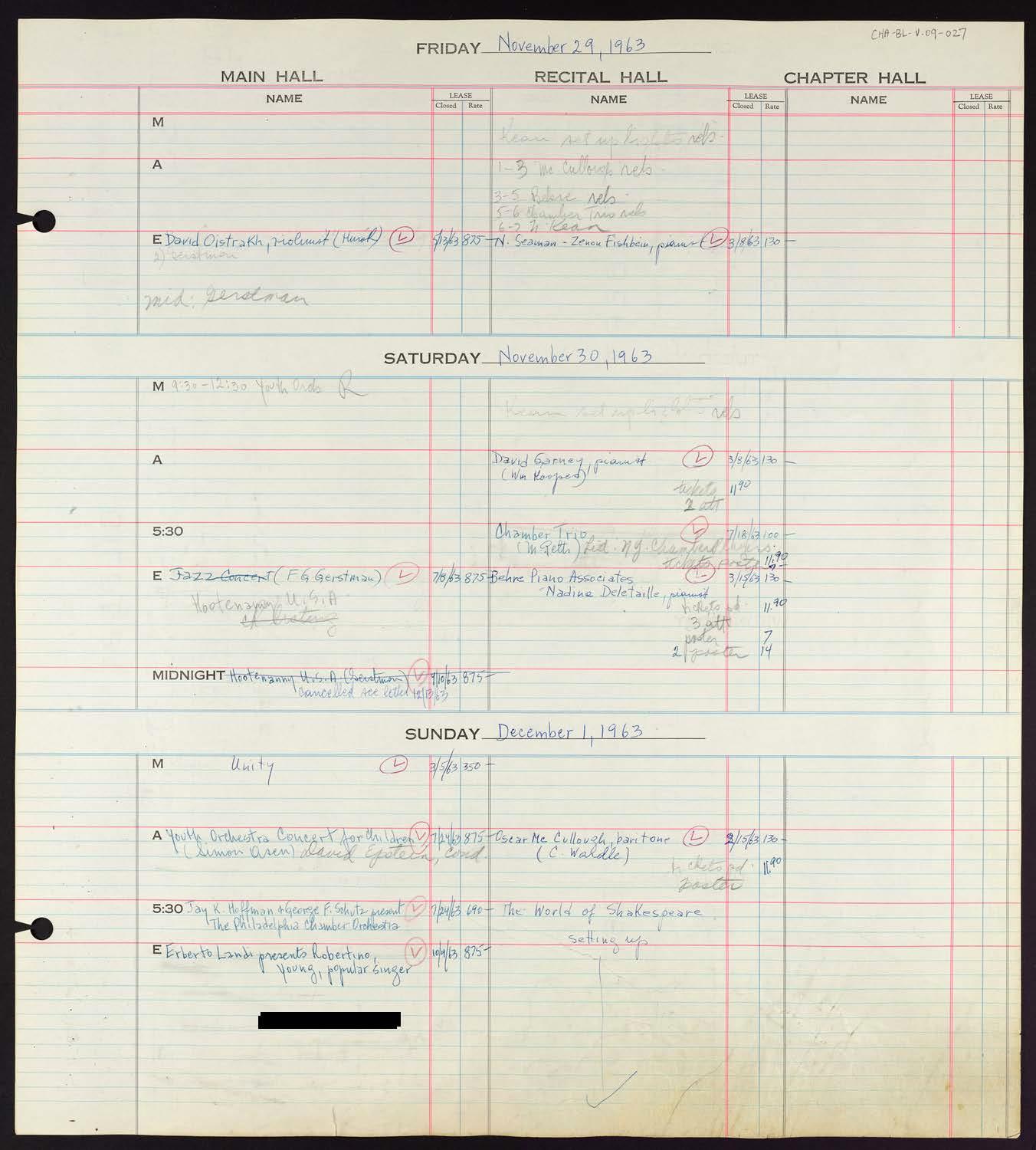 Carnegie Hall Booking Ledger, volume 9, page 27