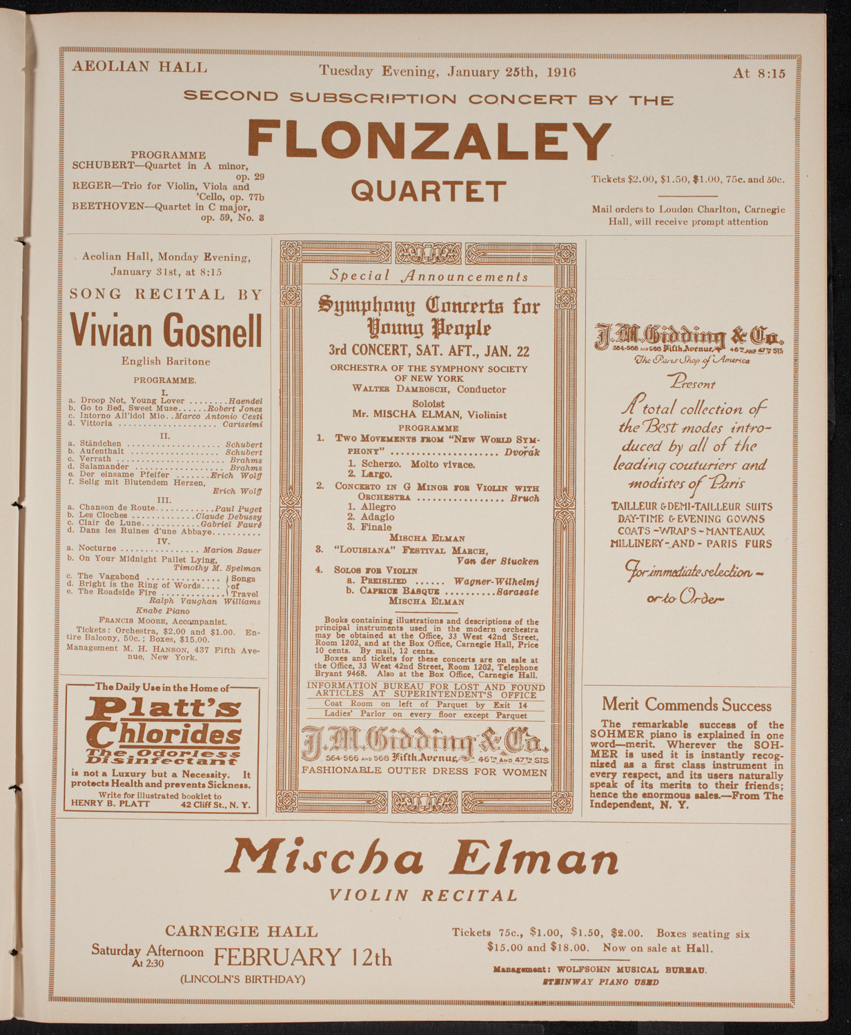 New York Philharmonic, January 20, 1916, program page 9