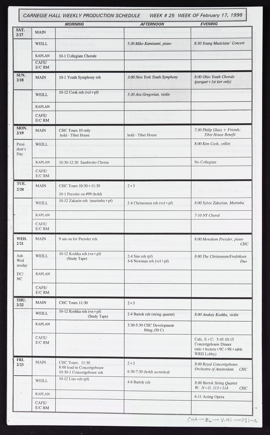 Carnegie Hall Booking Ledger, volume 41, page 51a