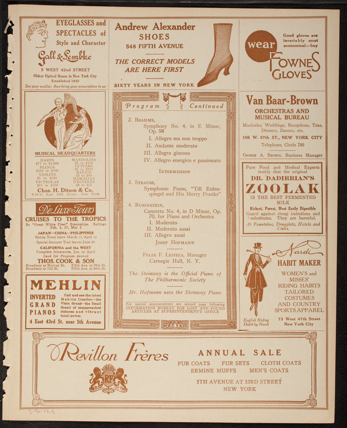 New York Philharmonic, February 9, 1917, program page 7