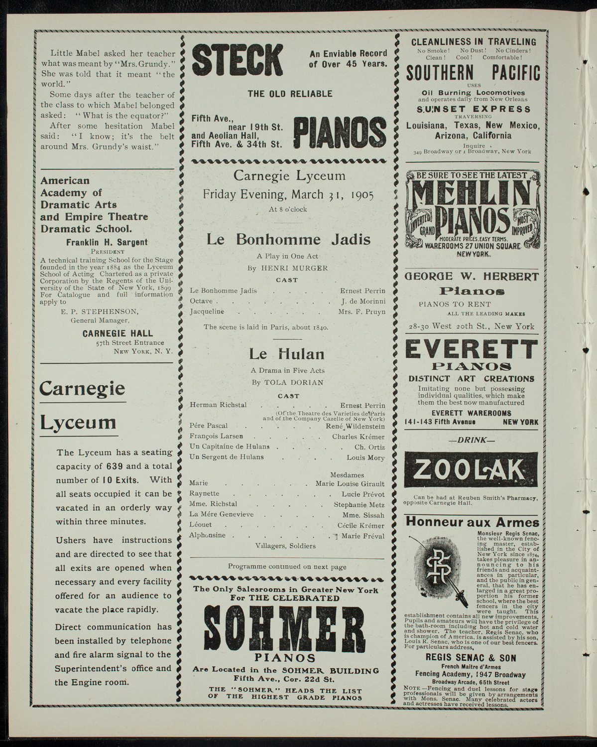 Benefit: Greenwich House, March 31, 1905, program page 2