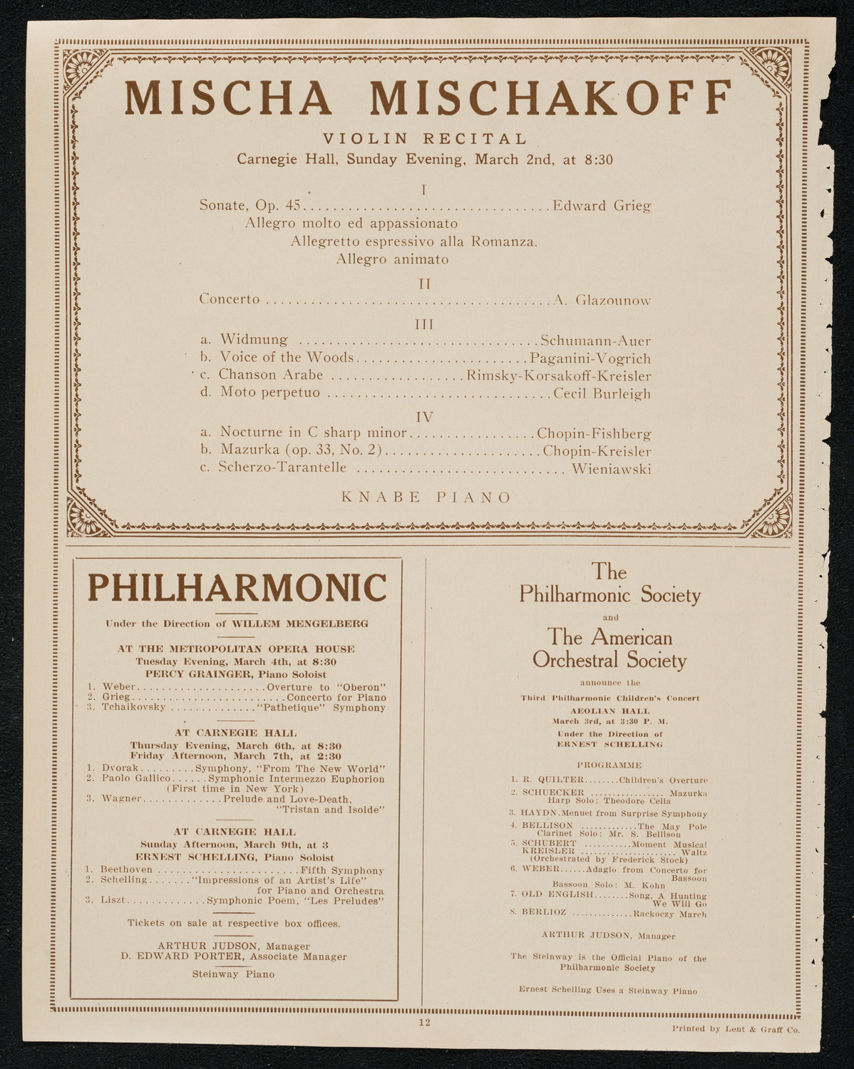 New York Philharmonic, February 28, 1924, program page 12