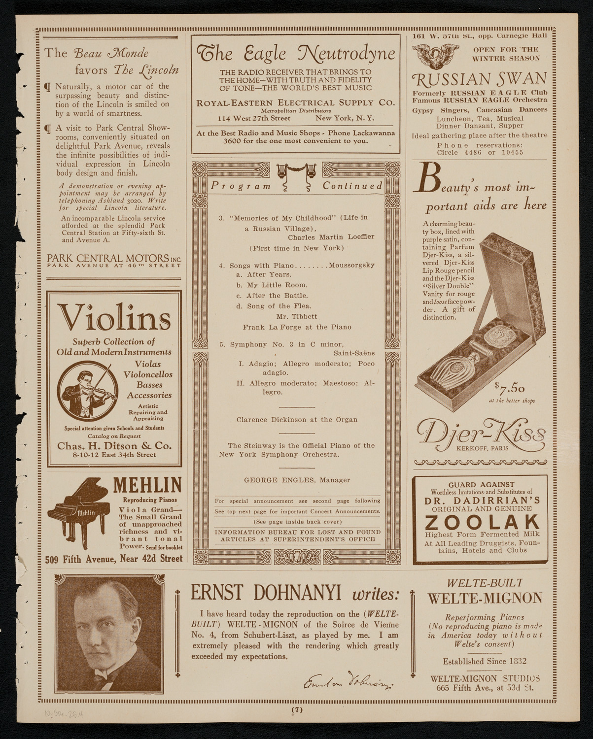 New York Symphony Orchestra, October 30, 1925, program page 7