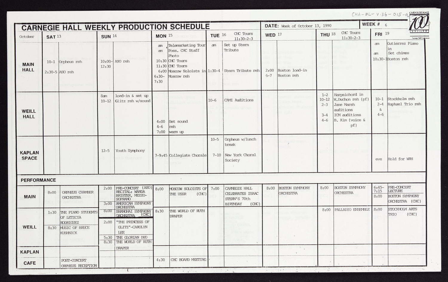 Carnegie Hall Booking Ledger, volume 36, page 15a