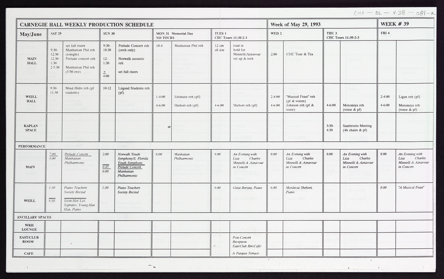 Carnegie Hall Booking Ledger, volume 38, page 81a