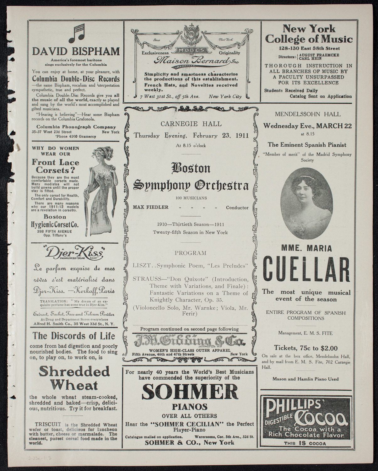Boston Symphony Orchestra, February 23, 1911, program page 5