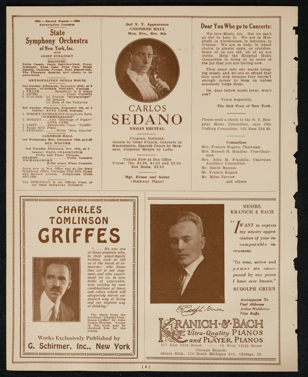 Sergei Rachmaninoff, Piano, November 30, 1924, program page 6