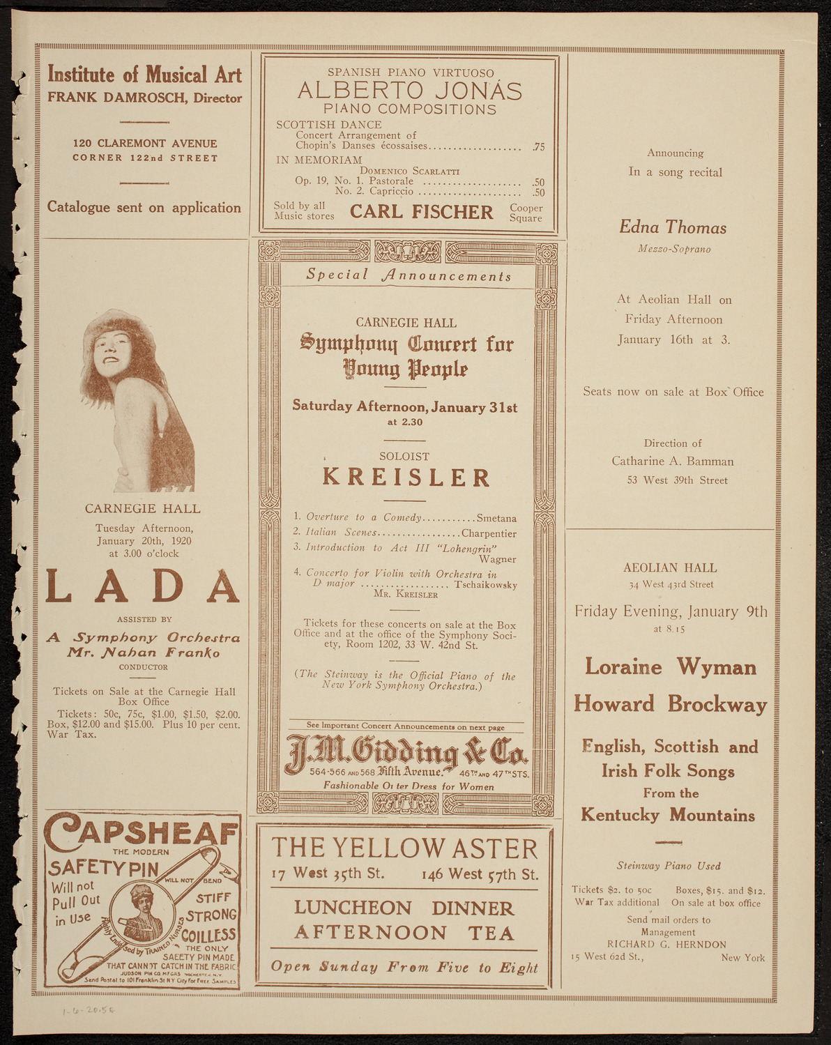 Philadelphia Orchestra, January 6, 1920, program page 9