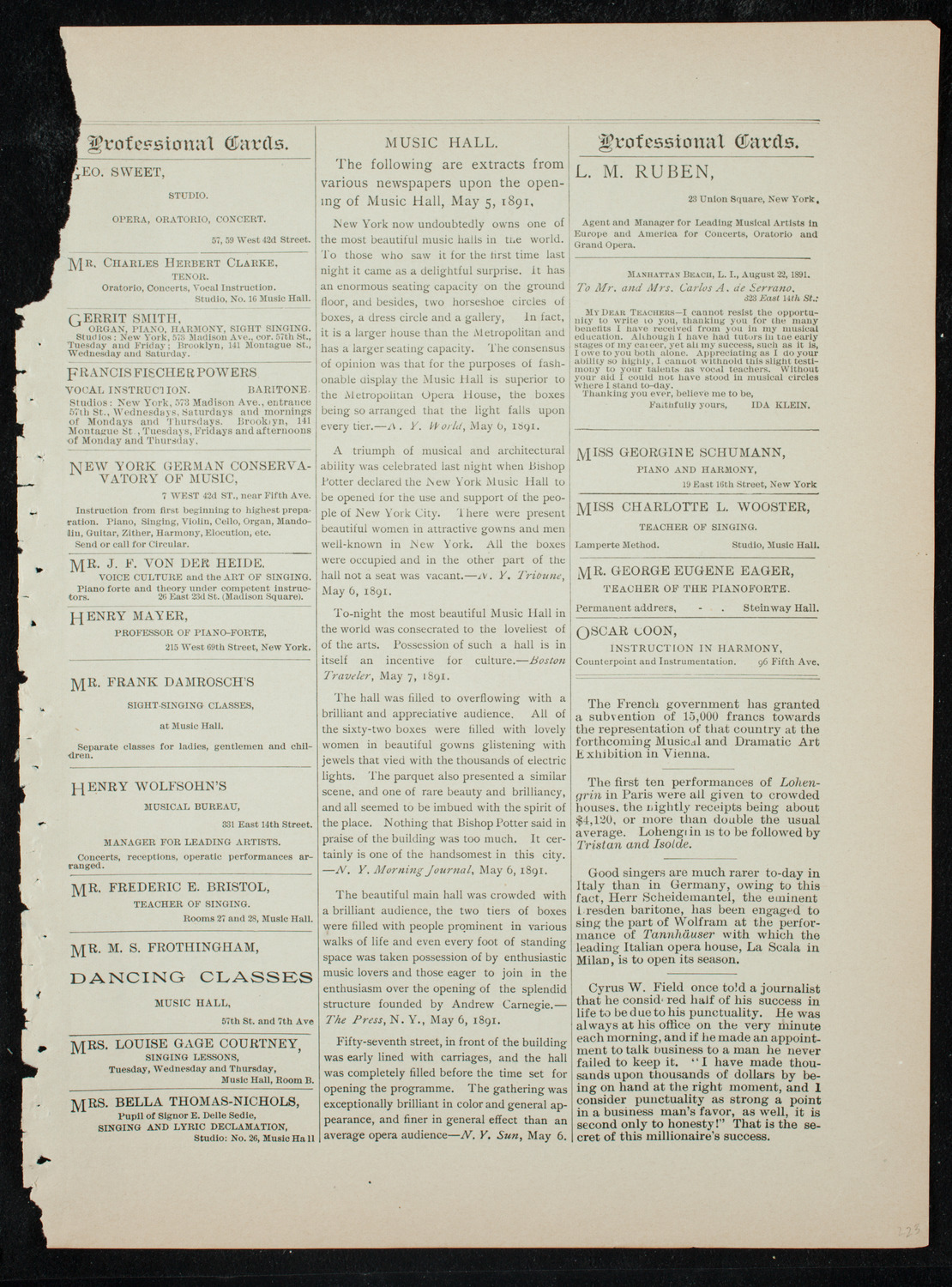 Oratorio Society of New York, November 27, 1891, program page 11