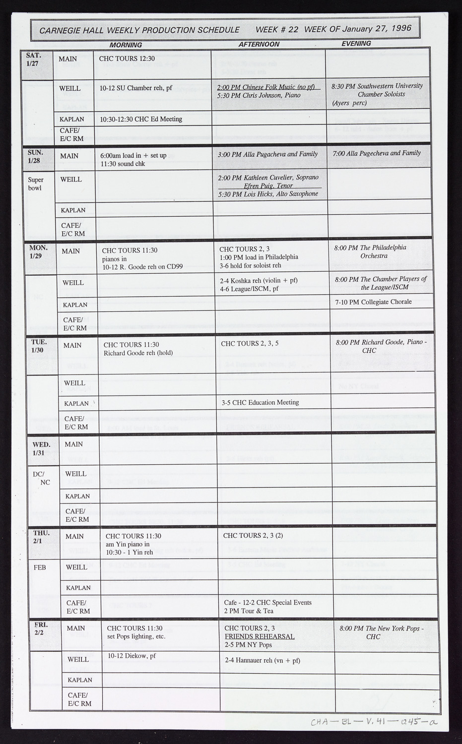 Carnegie Hall Booking Ledger, volume 41, page 45a