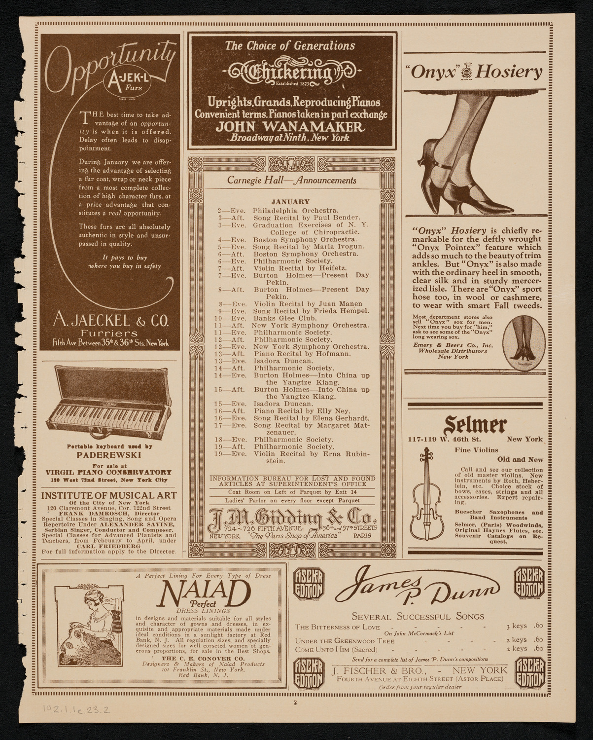 City Symphony Orchestra, January 1, 1923, program page 3