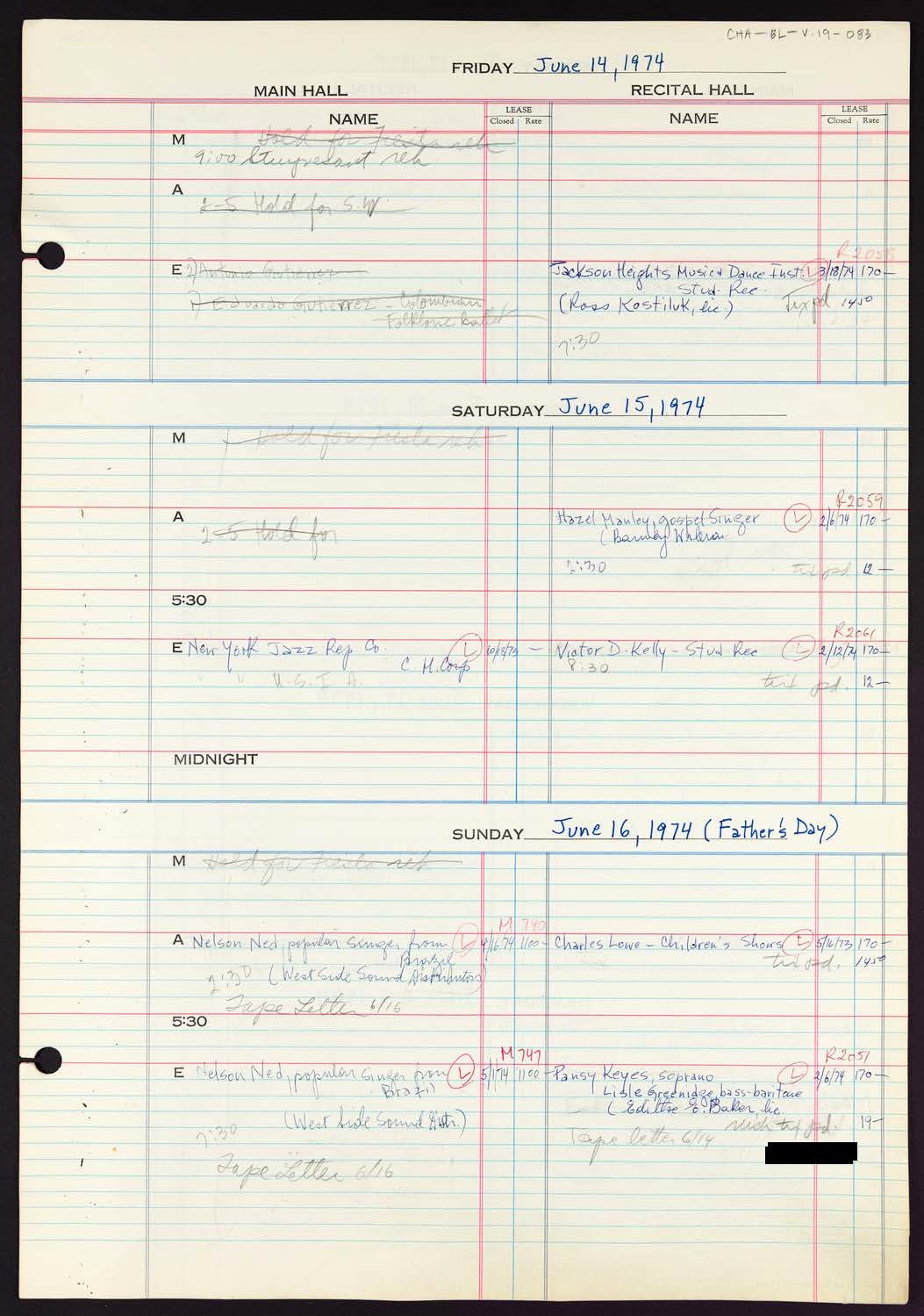 Carnegie Hall Booking Ledger, volume 19, page 83
