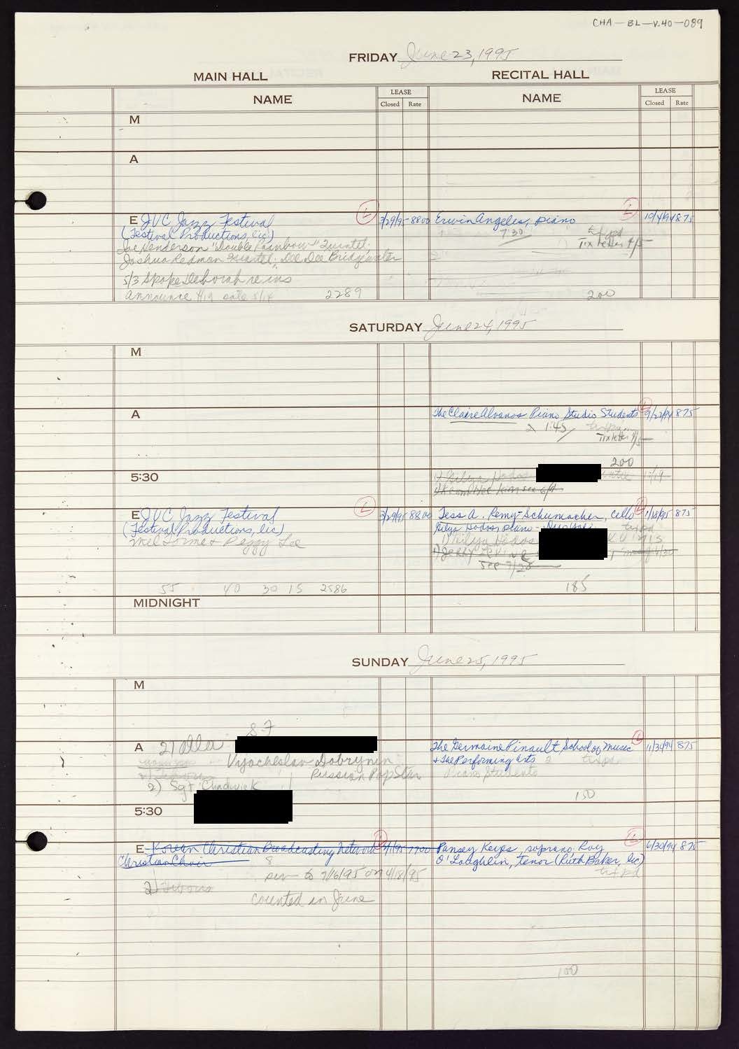 Carnegie Hall Booking Ledger, volume 40, page 89