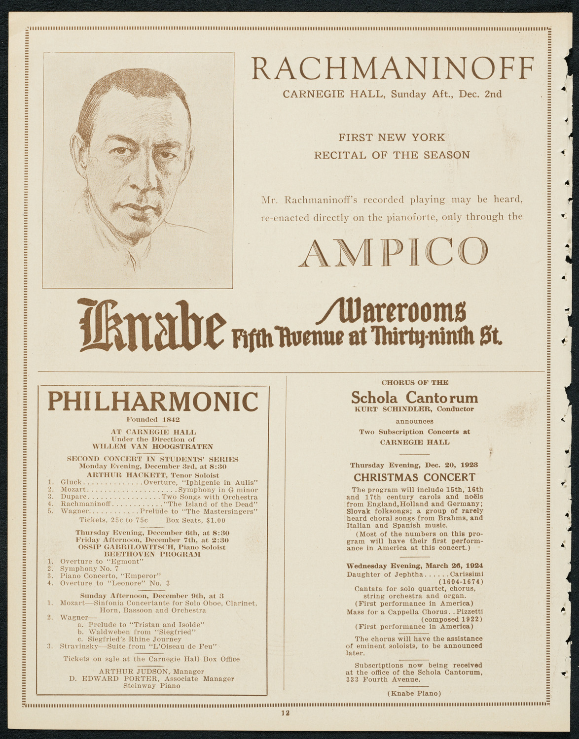 New York Philharmonic, December 1, 1923, program page 12