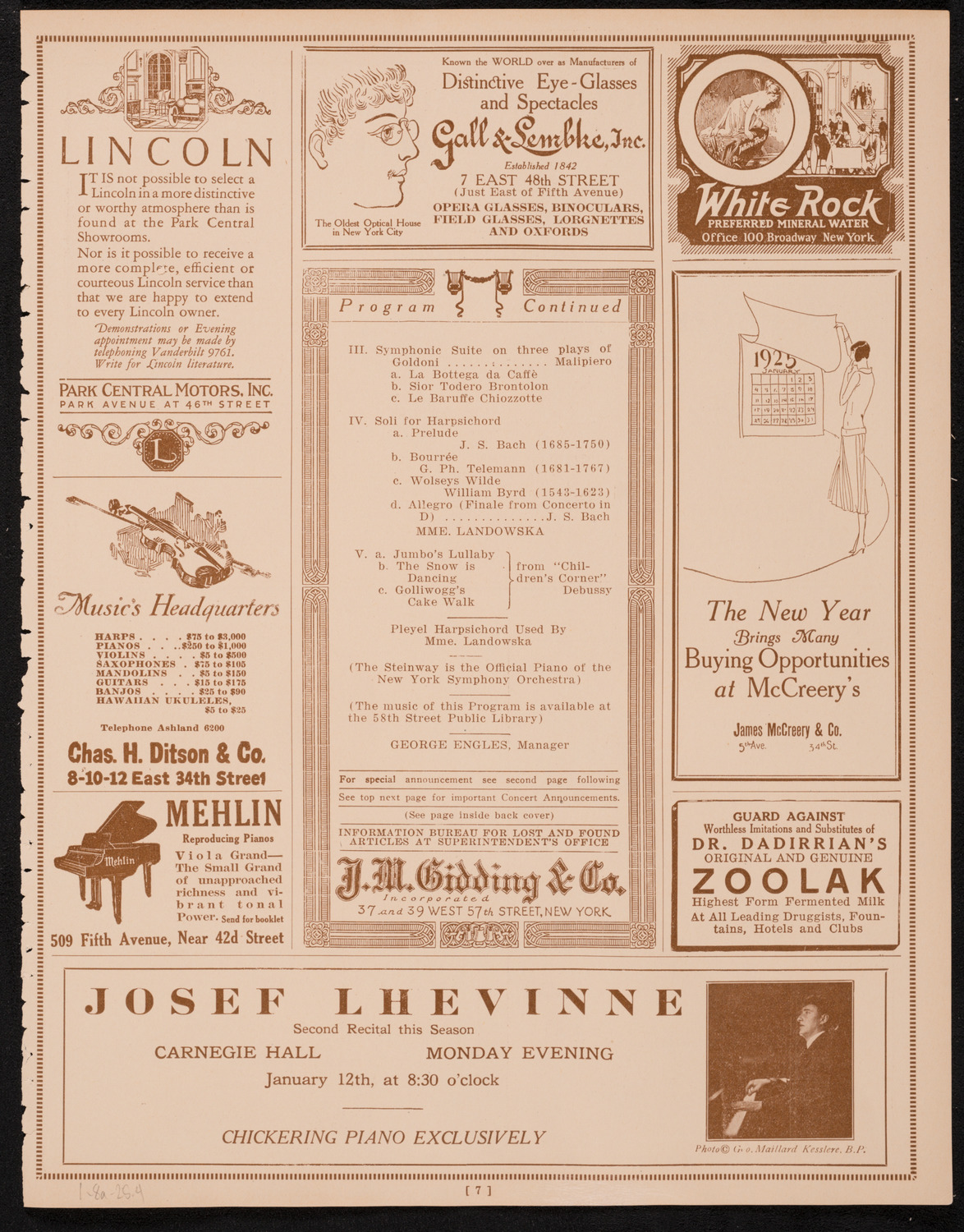 New York Symphony Orchestra, January 8, 1925, program page 7