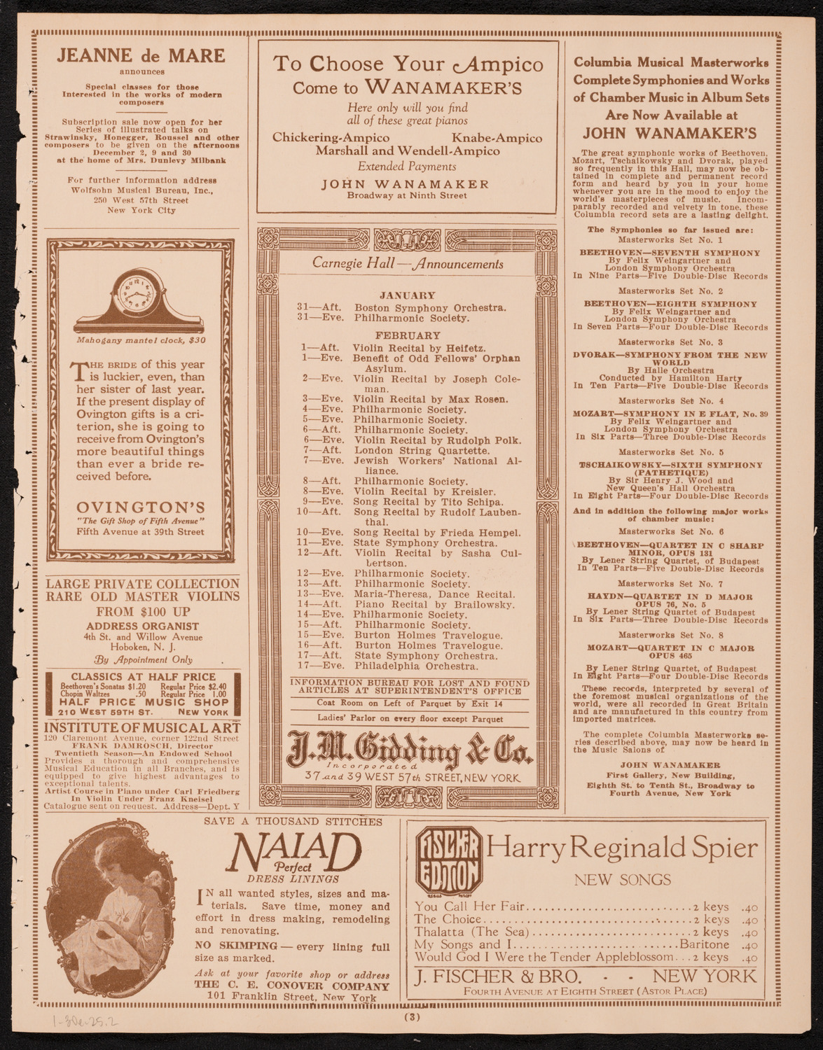 New York Philharmonic, January 30, 1925, program page 3