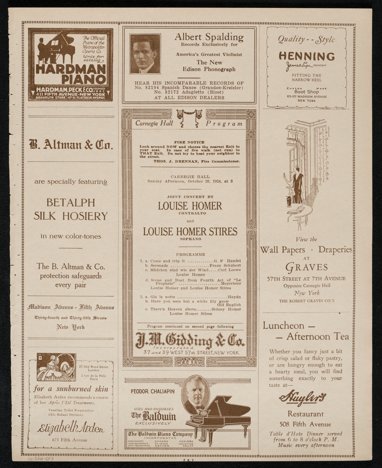 Louise Homer, Contralto, and Louise Homer Stires, Soprano, October 26, 1924, program page 5