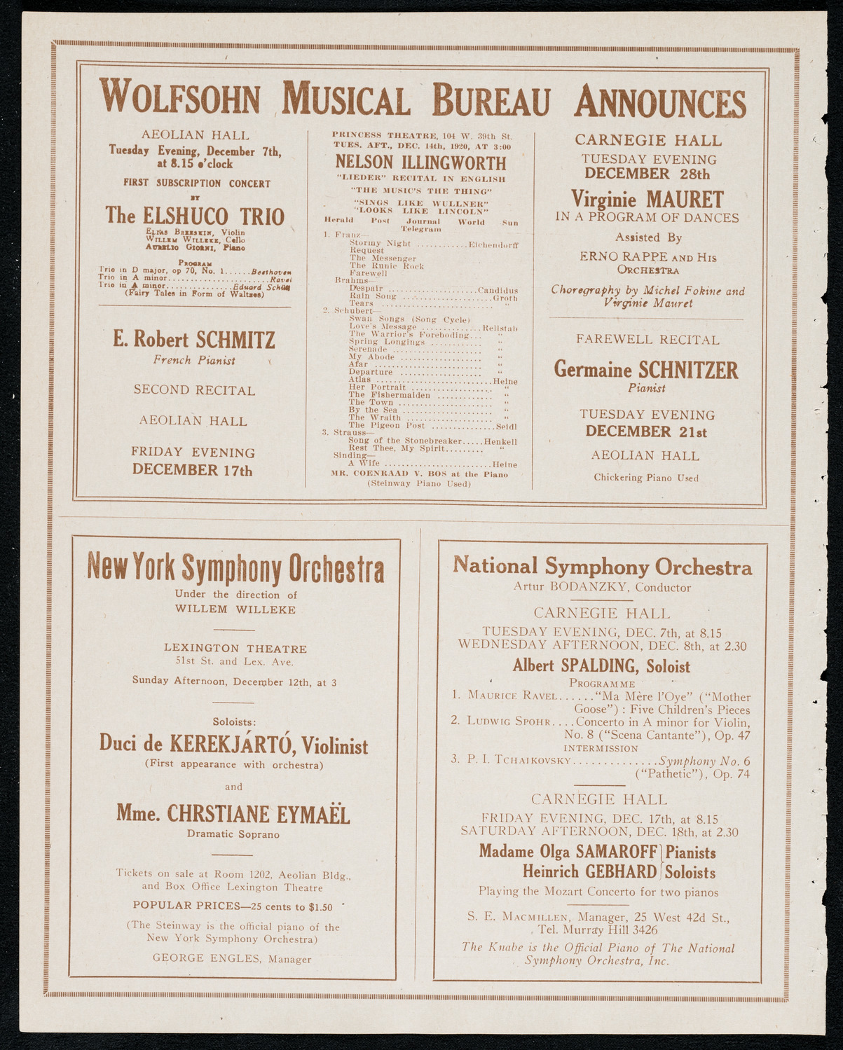 Percy Grainger, Piano, December 7, 1920, program page 8