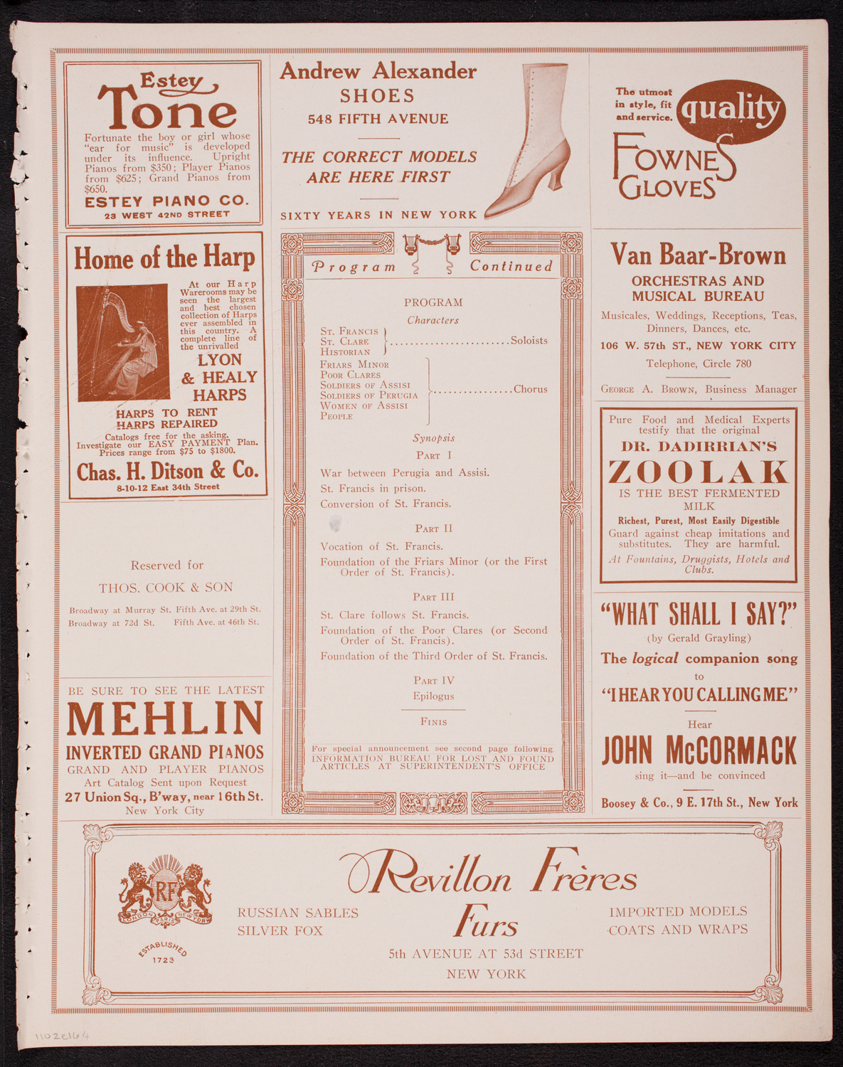 Adriano Ariani's "Saint Francis", October 2, 1916, program page 7