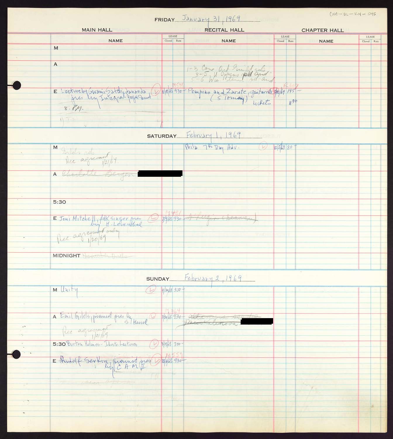 Carnegie Hall Booking Ledger, volume 14, page 45