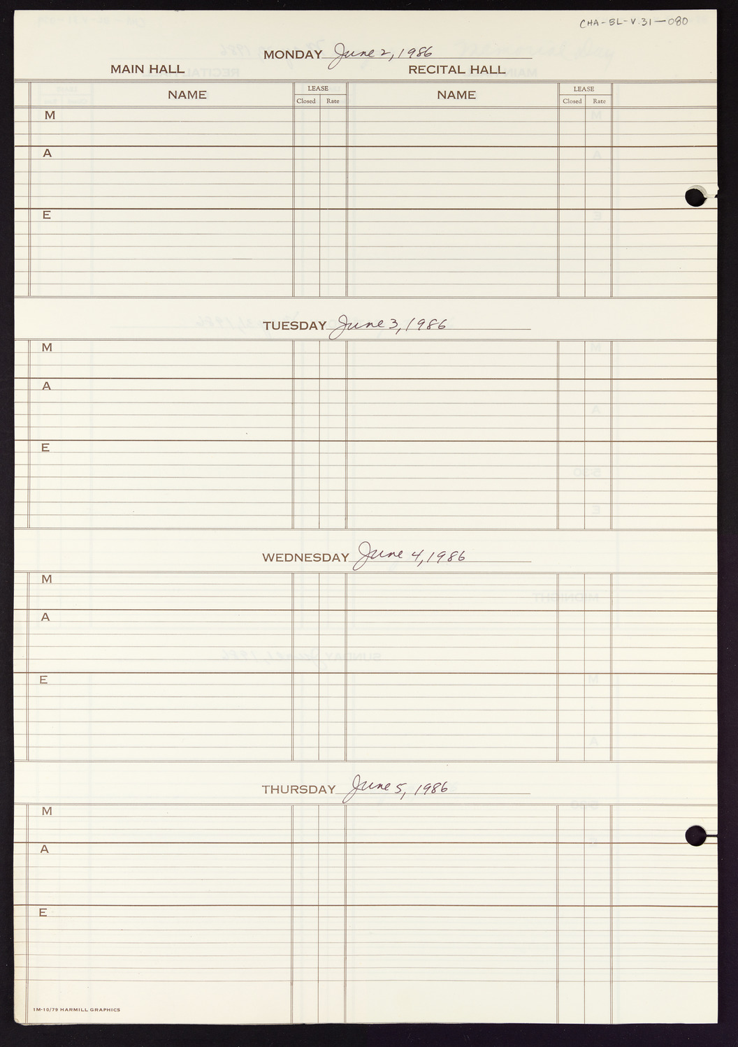Carnegie Hall Booking Ledger, volume 31, page 80