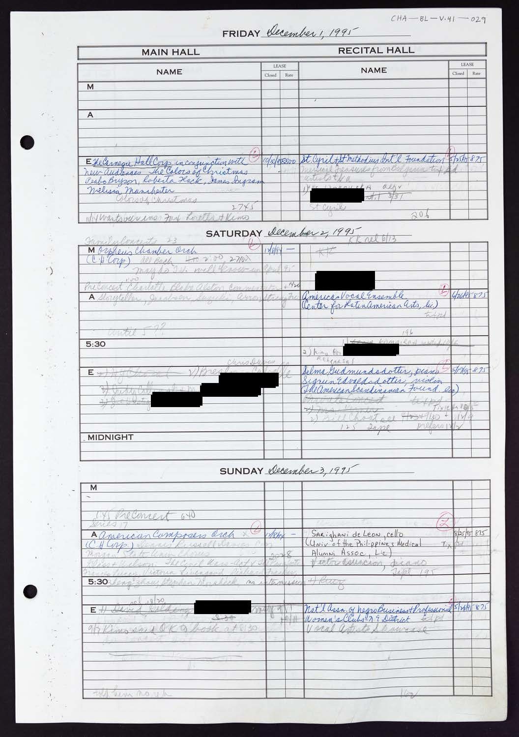 Carnegie Hall Booking Ledger, volume 41, page 29