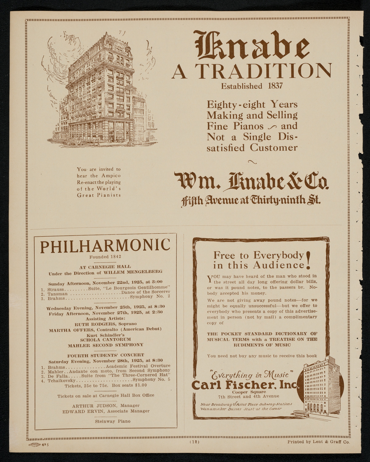 New York Symphony Orchestra, November 20, 1925, program page 12