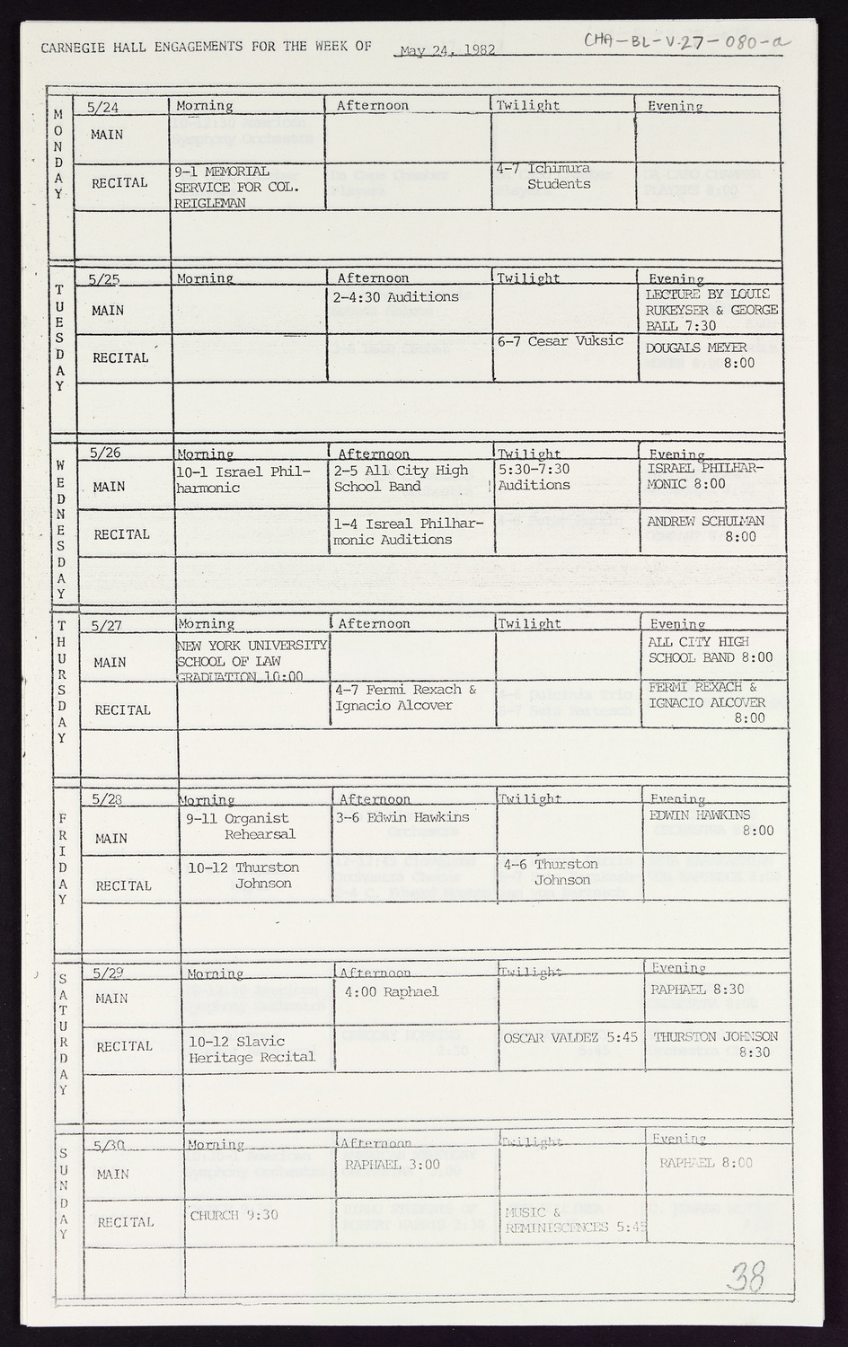 Carnegie Hall Booking Ledger, volume 27, page 80a