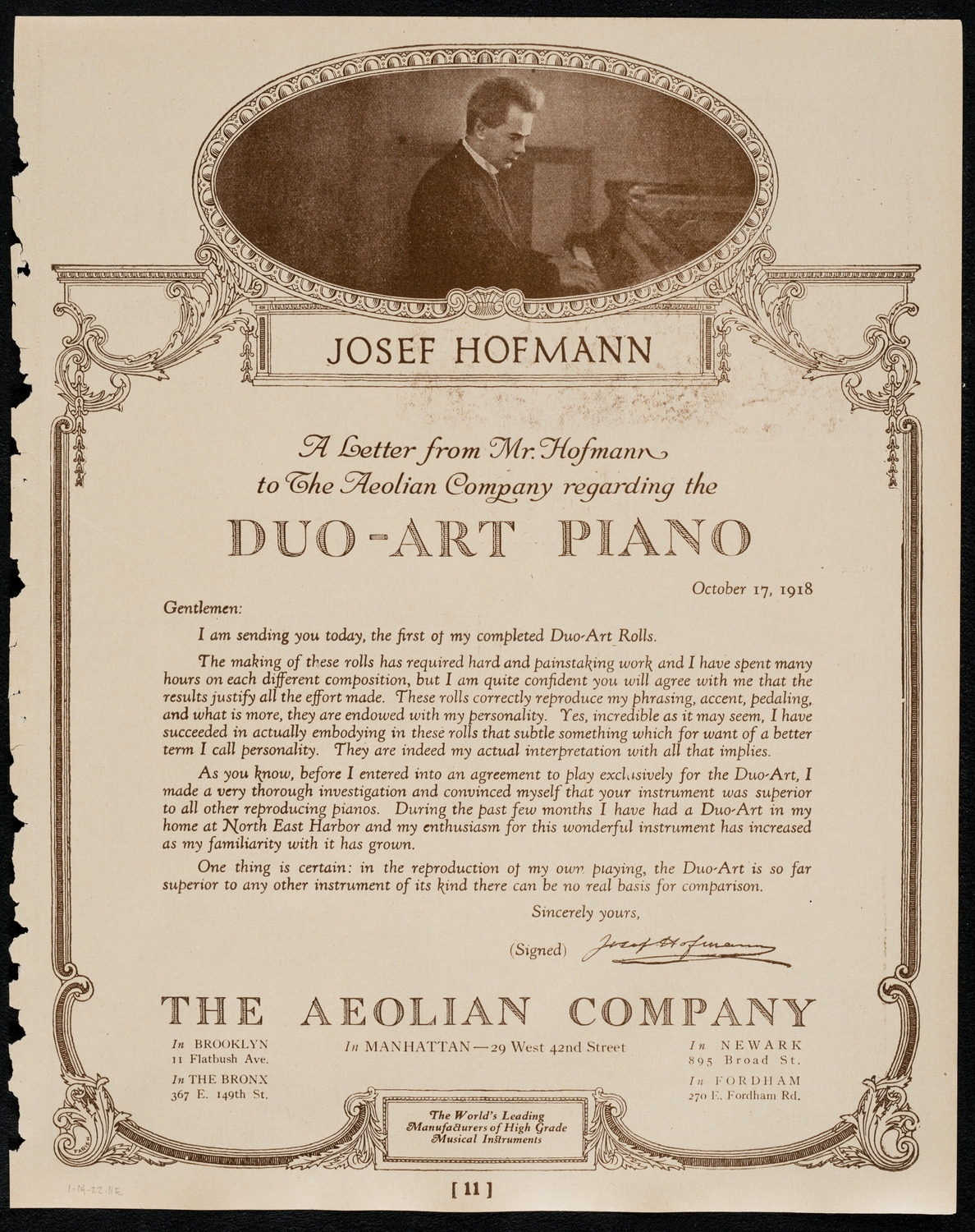 Josef Stopak, Violin, January 14, 1922, program page 11