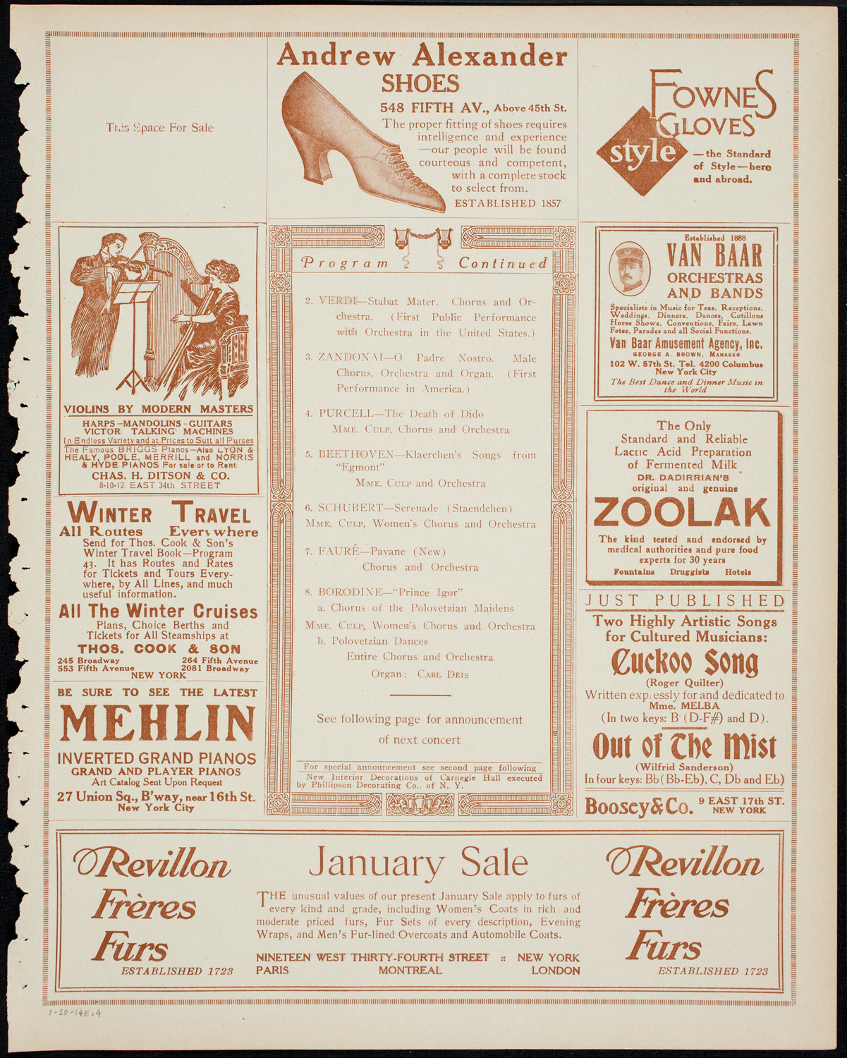 Schola Cantorum of New York, January 20, 1914, program page 7